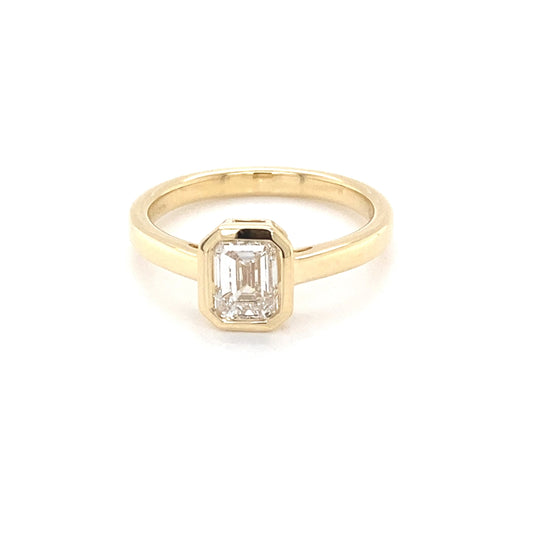 Yellow Gold Emerald Cut Diamond Bezel Set Solitaire Ring - 0.97cts Gardiner Brothers