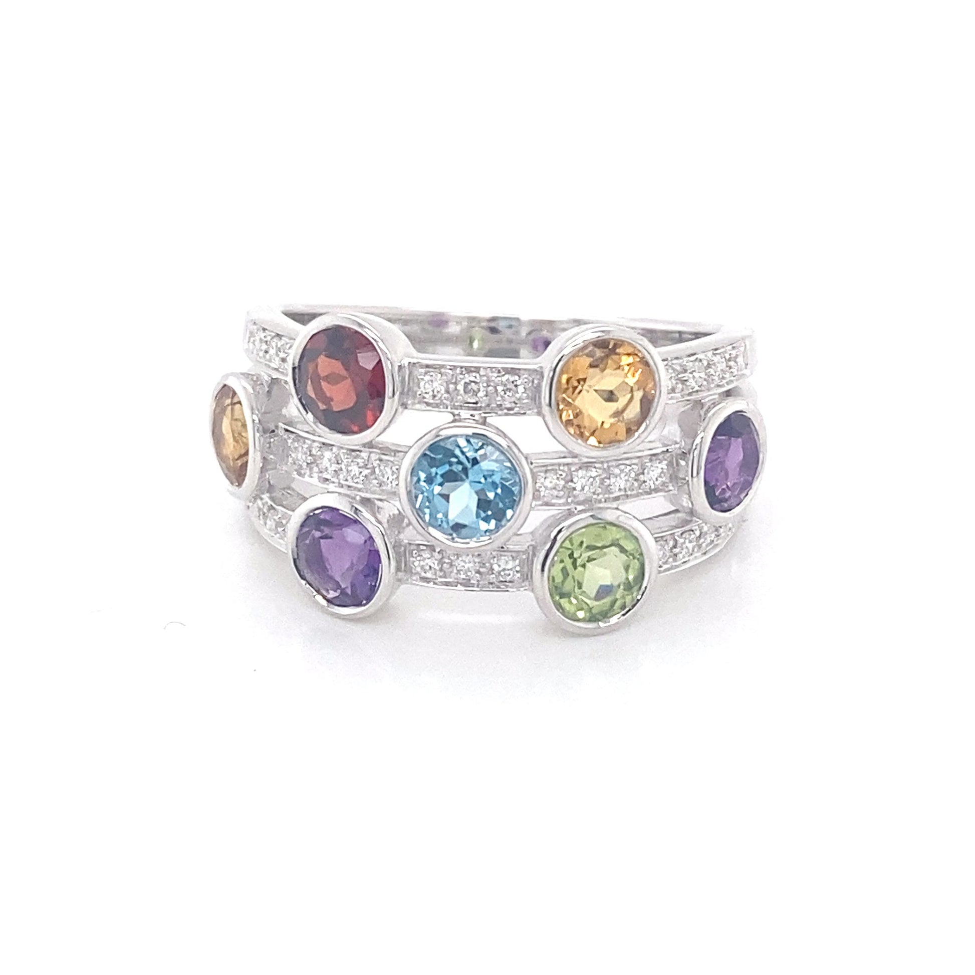 White Gold Multi Gemstone Bubble Style Ring  Gardiner Brothers   