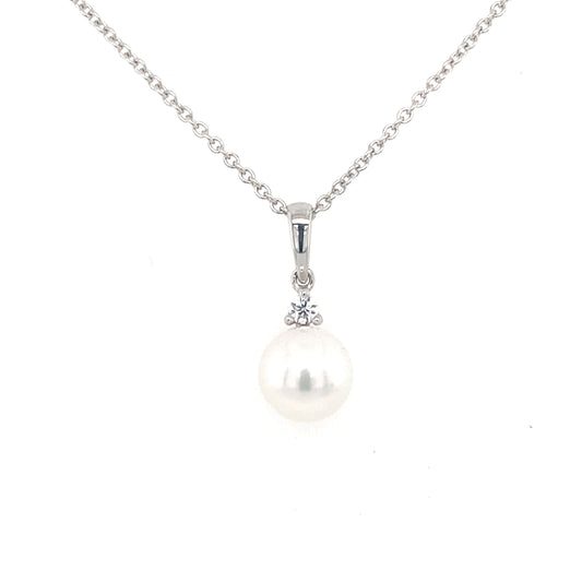 White Gold Pearl and Diamond Pendant  Gardiner Brothers   