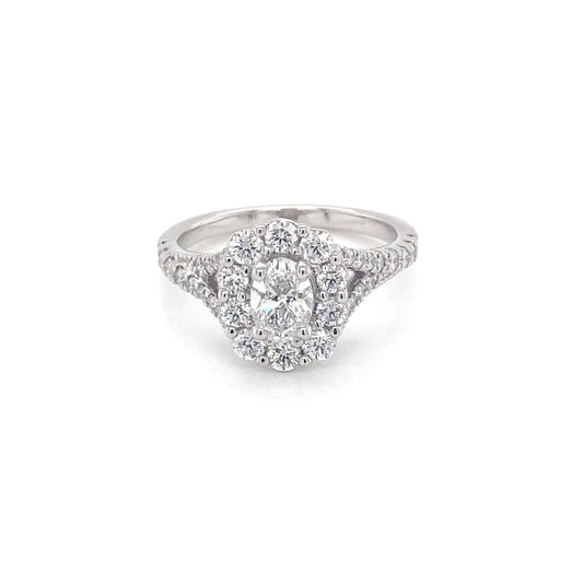 Platinum Oval Shaped Diamond Halo Ring with split shoulders - 1.20cts Gardiner Brothers