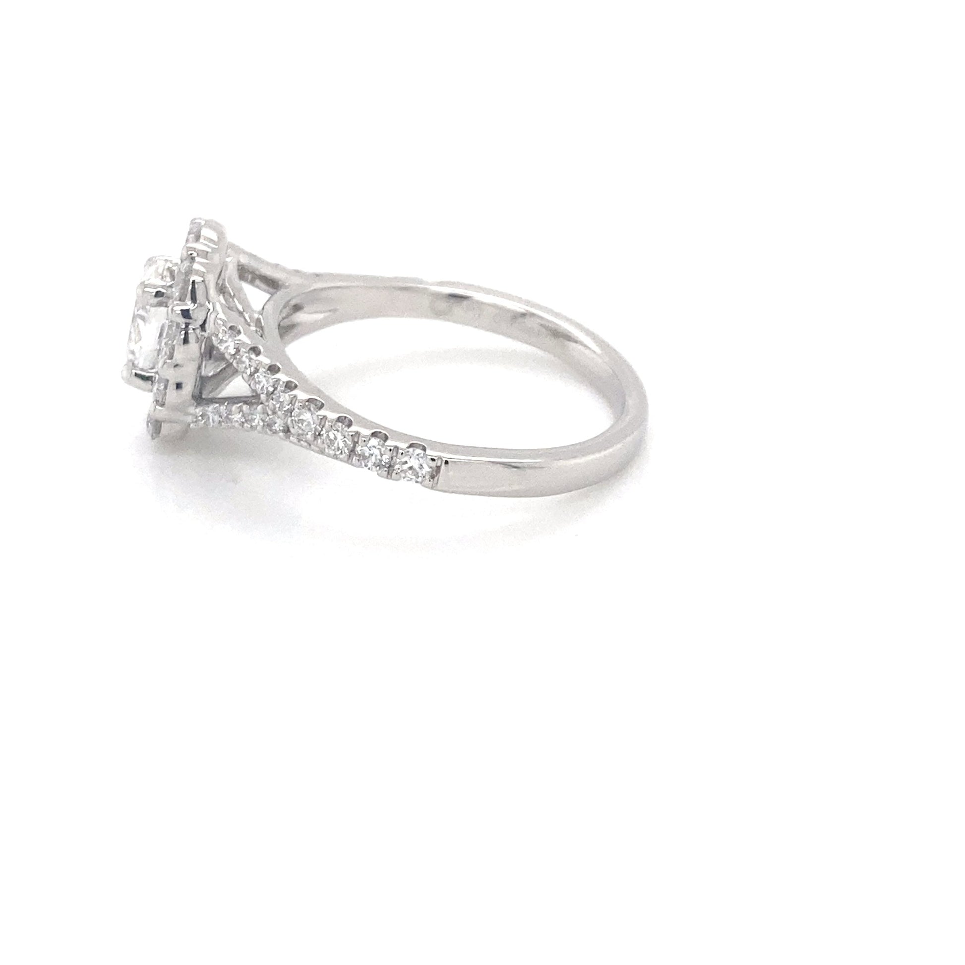 Platinum Oval Shaped Diamond Halo Ring with split shoulders - 1.20cts Gardiner Brothers