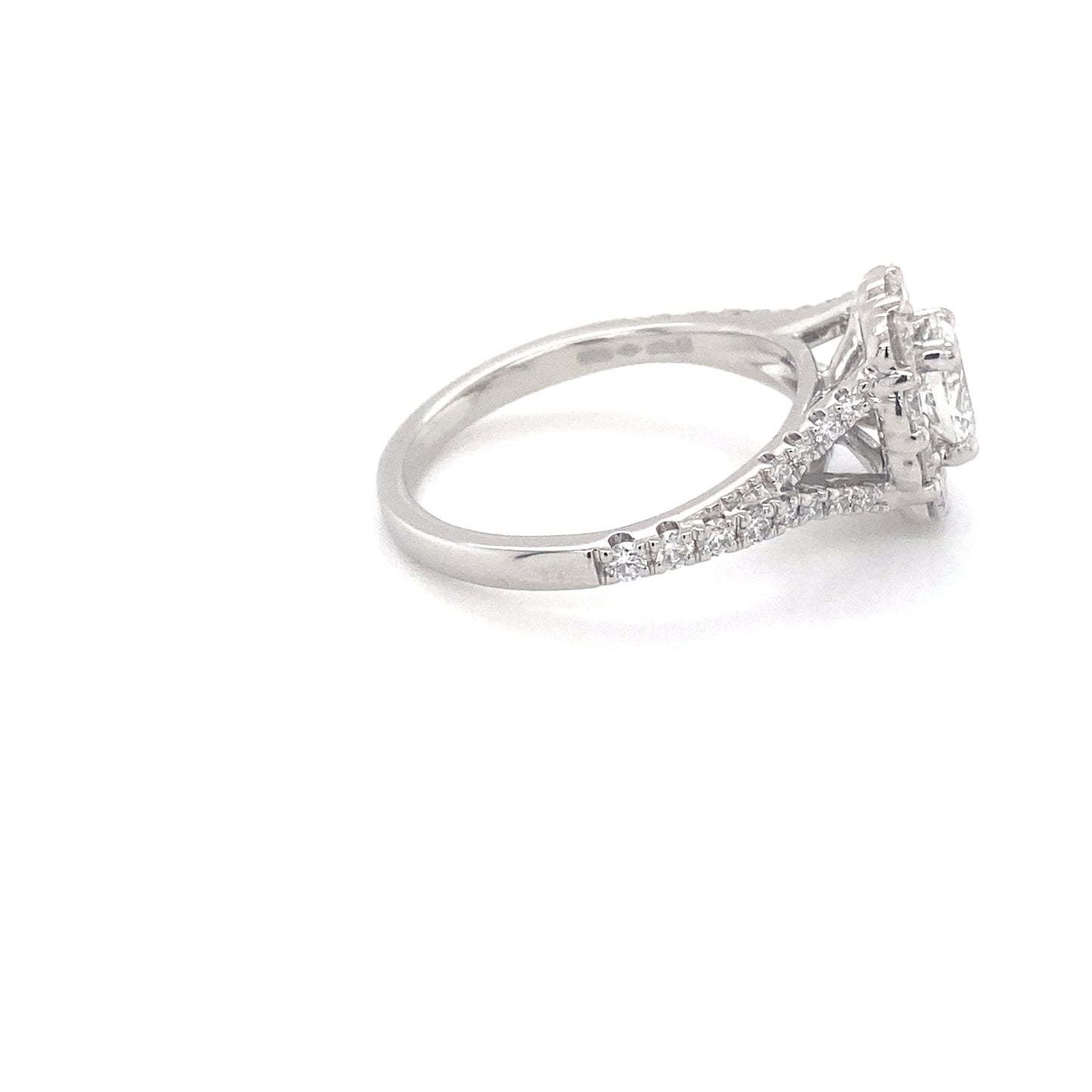 Platinum Oval Shaped Diamond Halo Ring with split shoulders - 1.20cts Gardiner Brothers