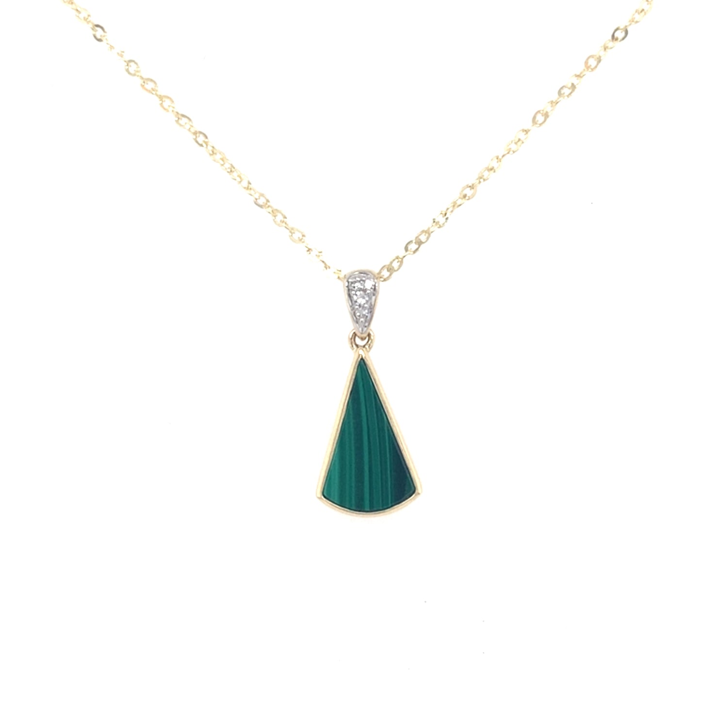 Yellow Gold, Malachite and Diamond Drop Pendant  Gardiner Brothers   