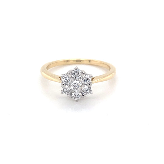 Yellow Gold Round Brilliant cut 7 stone diamond cluster style ring - 0.52cts Gardiner Brothers