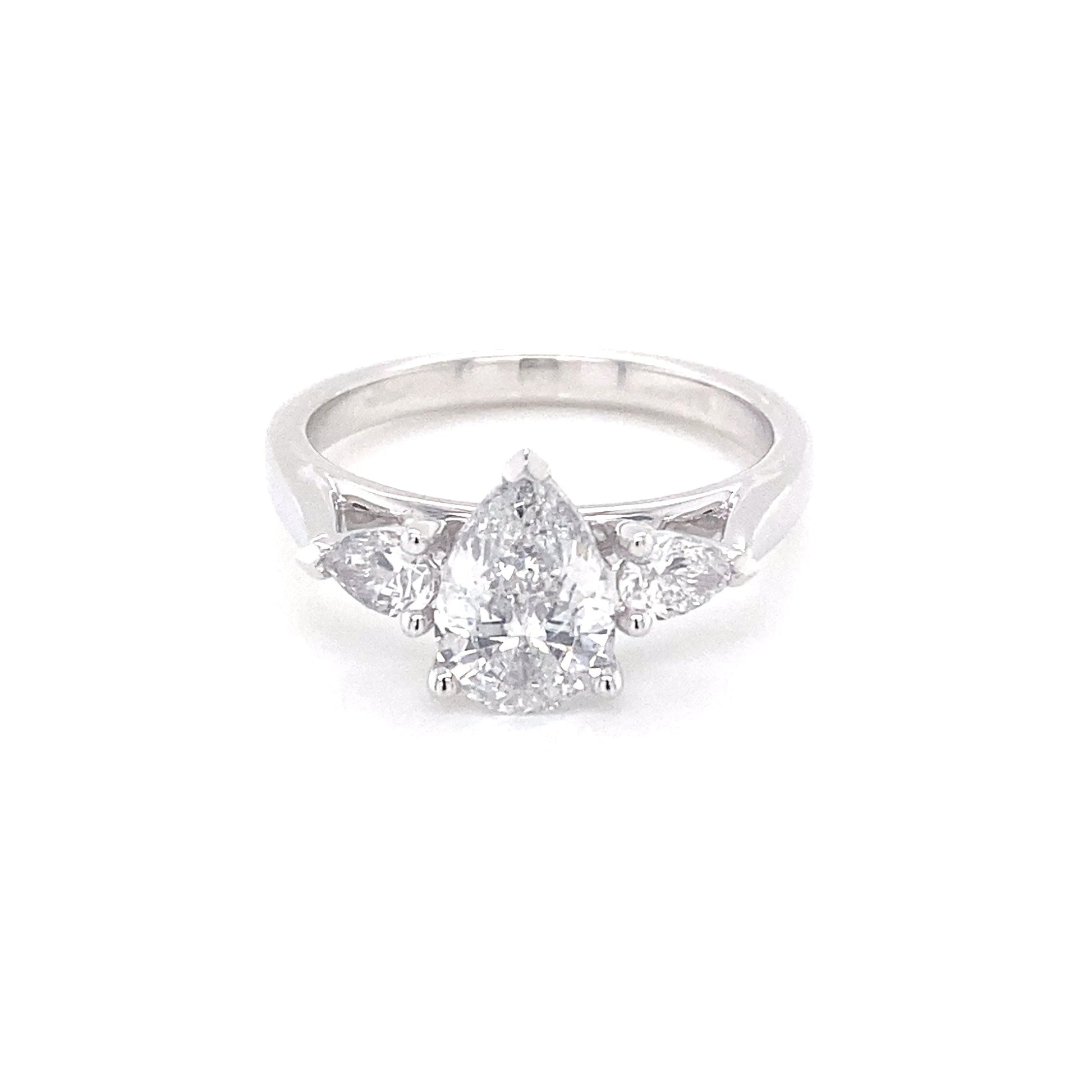 Platinum Pear Shaped Diamond 3 Stone Ring - 1.51cts Gardiner Brothers