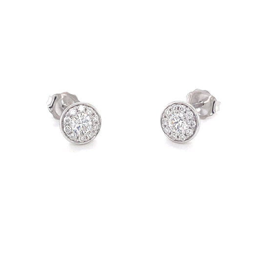 Round Brilliant cut diamond halo cluster style earrings  Gardiner Brothers   