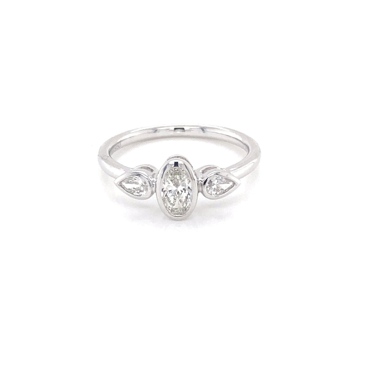 Platinum Oval and Pear Shaped Diamond 3 Stone Ring - 0.59cts Gardiner Brothers