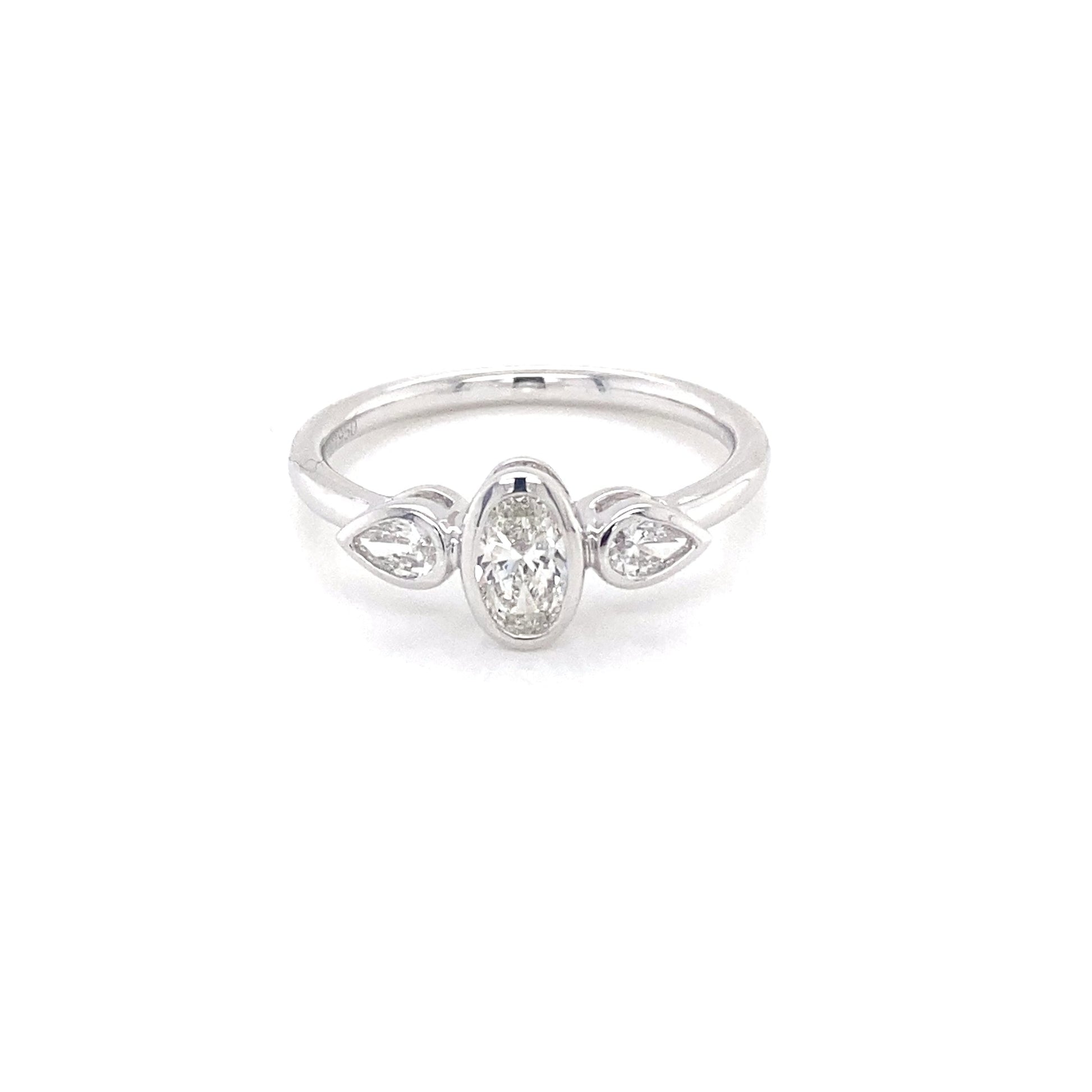 Platinum Oval and Pear Shaped Diamond 3 Stone Ring - 0.59cts Gardiner Brothers
