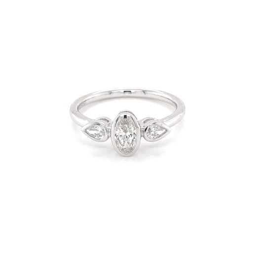 Platinum Oval and Pear Shaped Diamond 3 Stone Ring - 0.59cts Gardiner Brothers