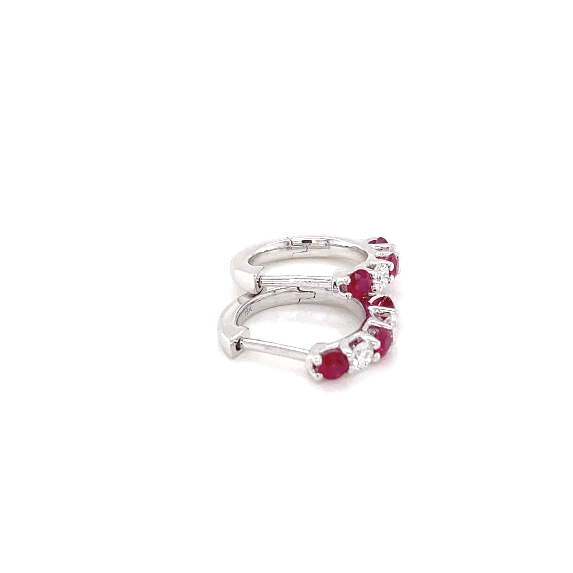 Ruby and round brilliant cut diamond hoop earrings Gardiner Brothers