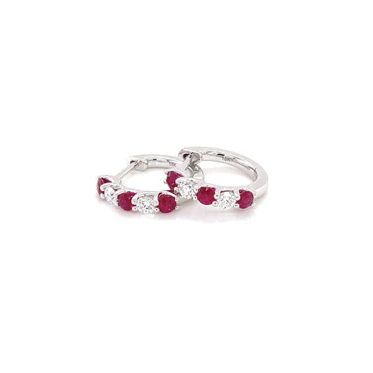 Ruby and round brilliant cut diamond hoop earrings Gardiner Brothers