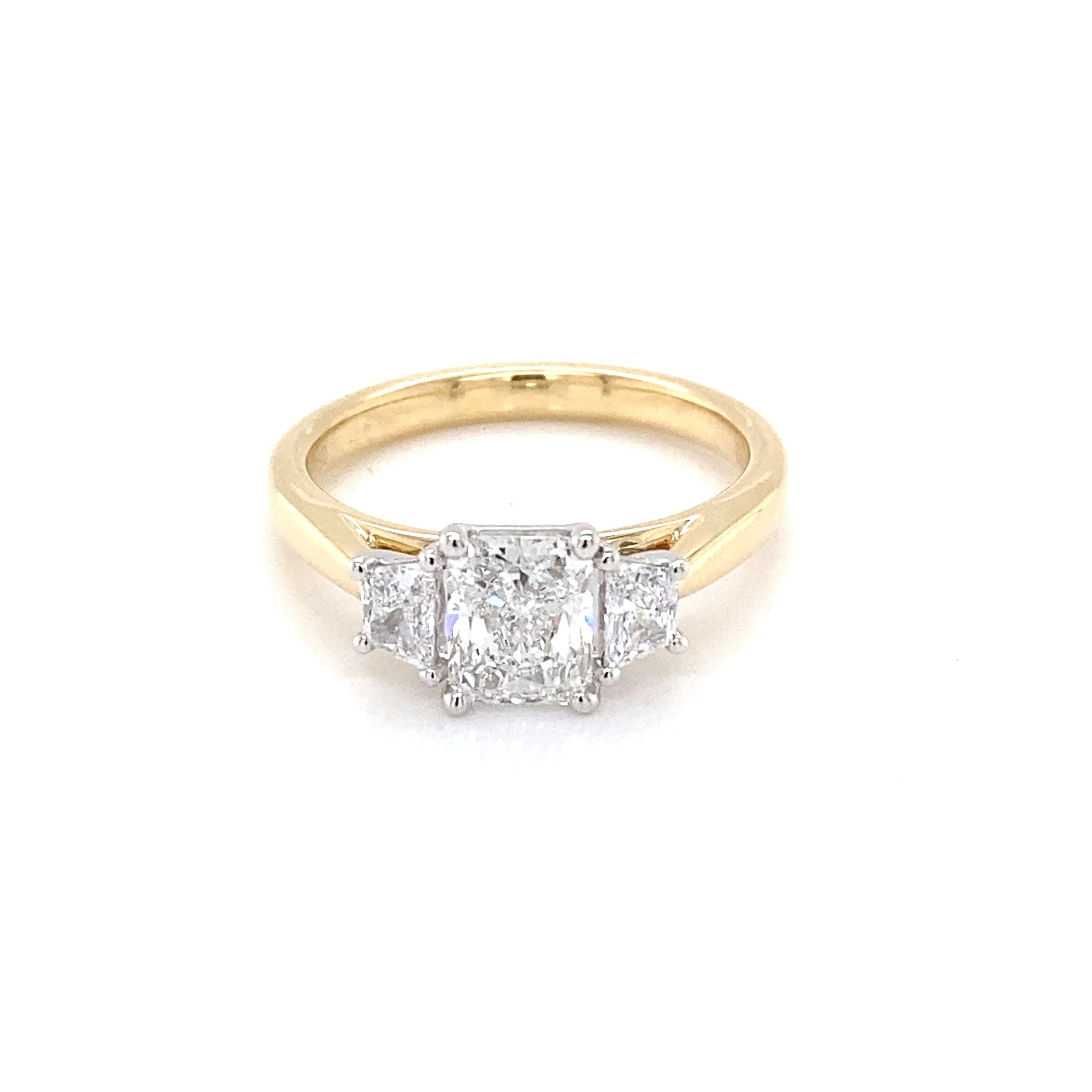 Radiant and brilliant cut trapezoid diamond 3 stone ring - 1.32cts Gardiner Brothers