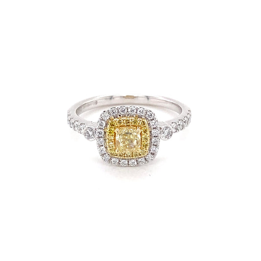 Platinum Cushion Shaped Yellow Diamond Halo Cluster Style Ring Gardiner Brothers