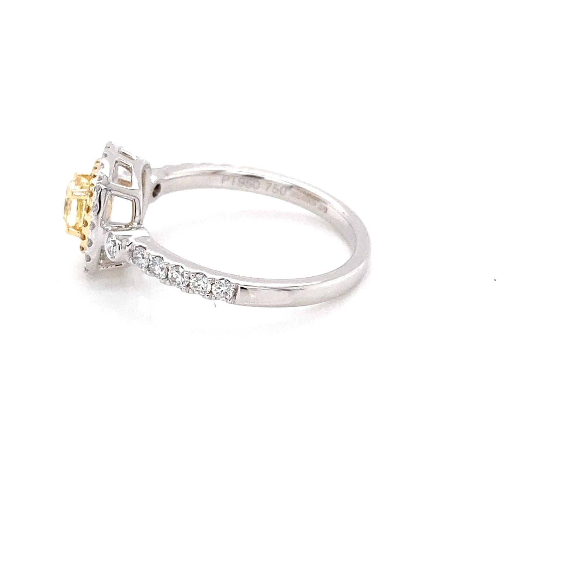 Platinum Cushion Shaped Yellow Diamond Halo Cluster Style Ring Gardiner Brothers