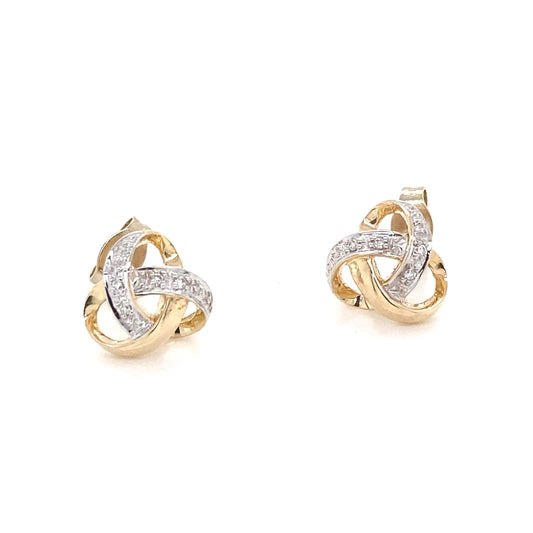 Yellow and White Gold Diamond Knot Style Earrings