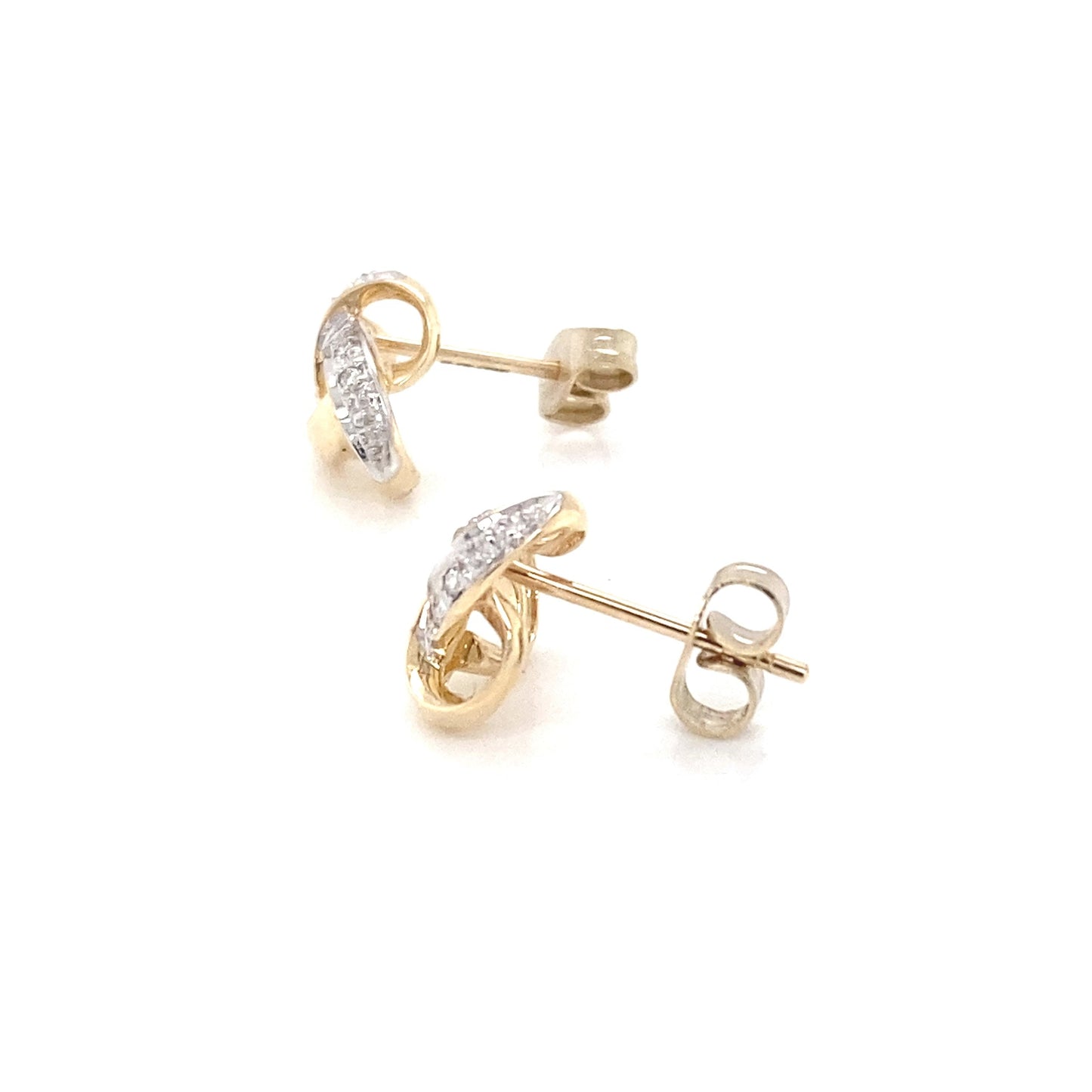 Yellow and White Gold Diamond Knot Style Earrings