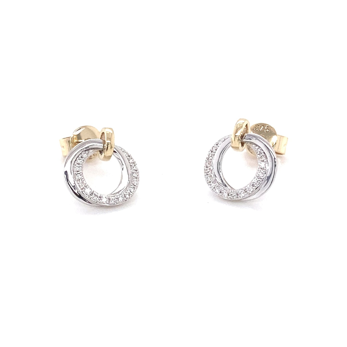 Yellow and White Gold Diamond Double Circle Earrings