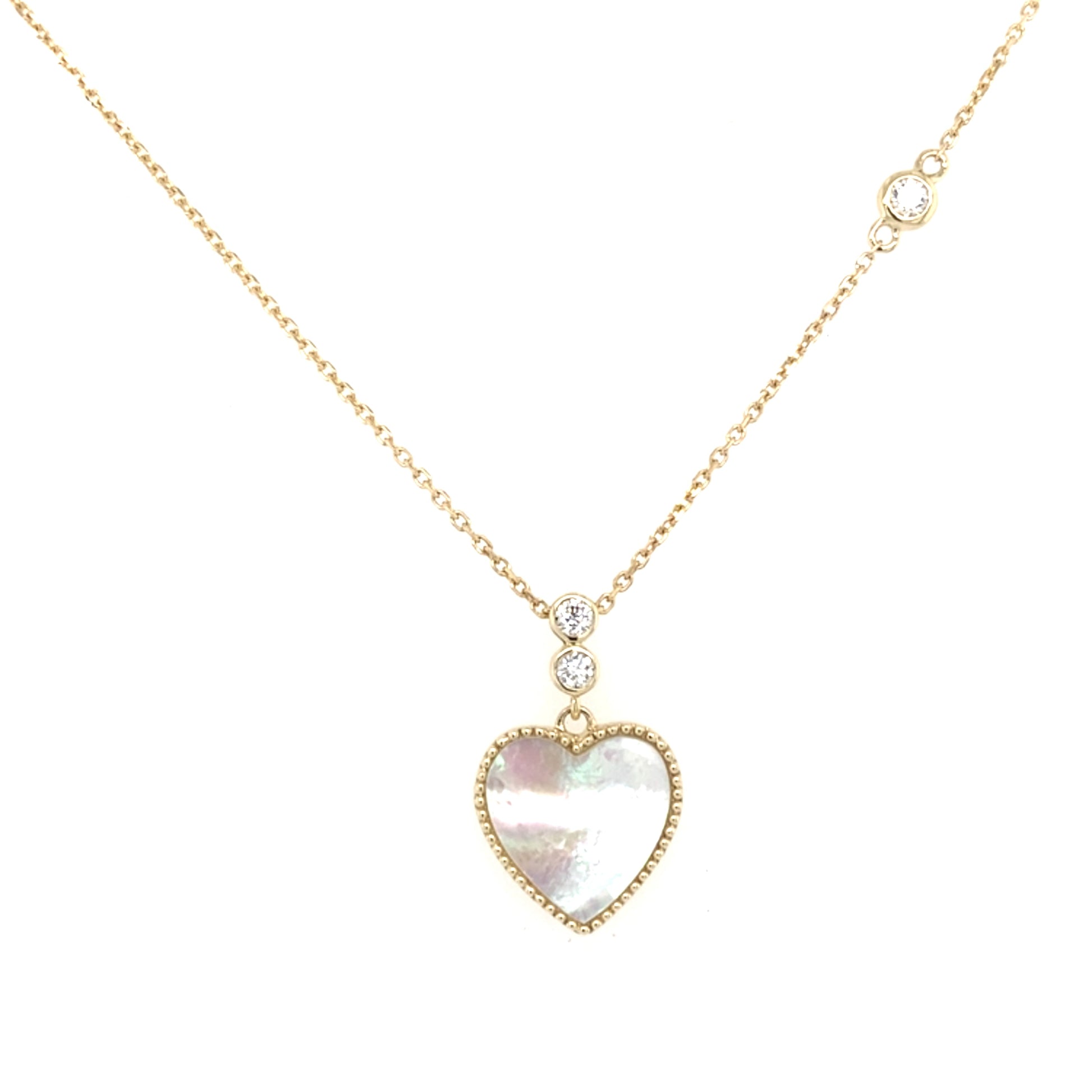 Yellow Gold Mother of Pearl and Diamond Heart Pendant Gardiner Brothers