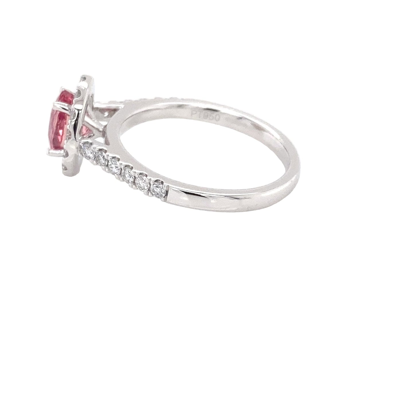 Padparadscha Sapphire and Diamond halo cluster style ring Gardiner Brothers