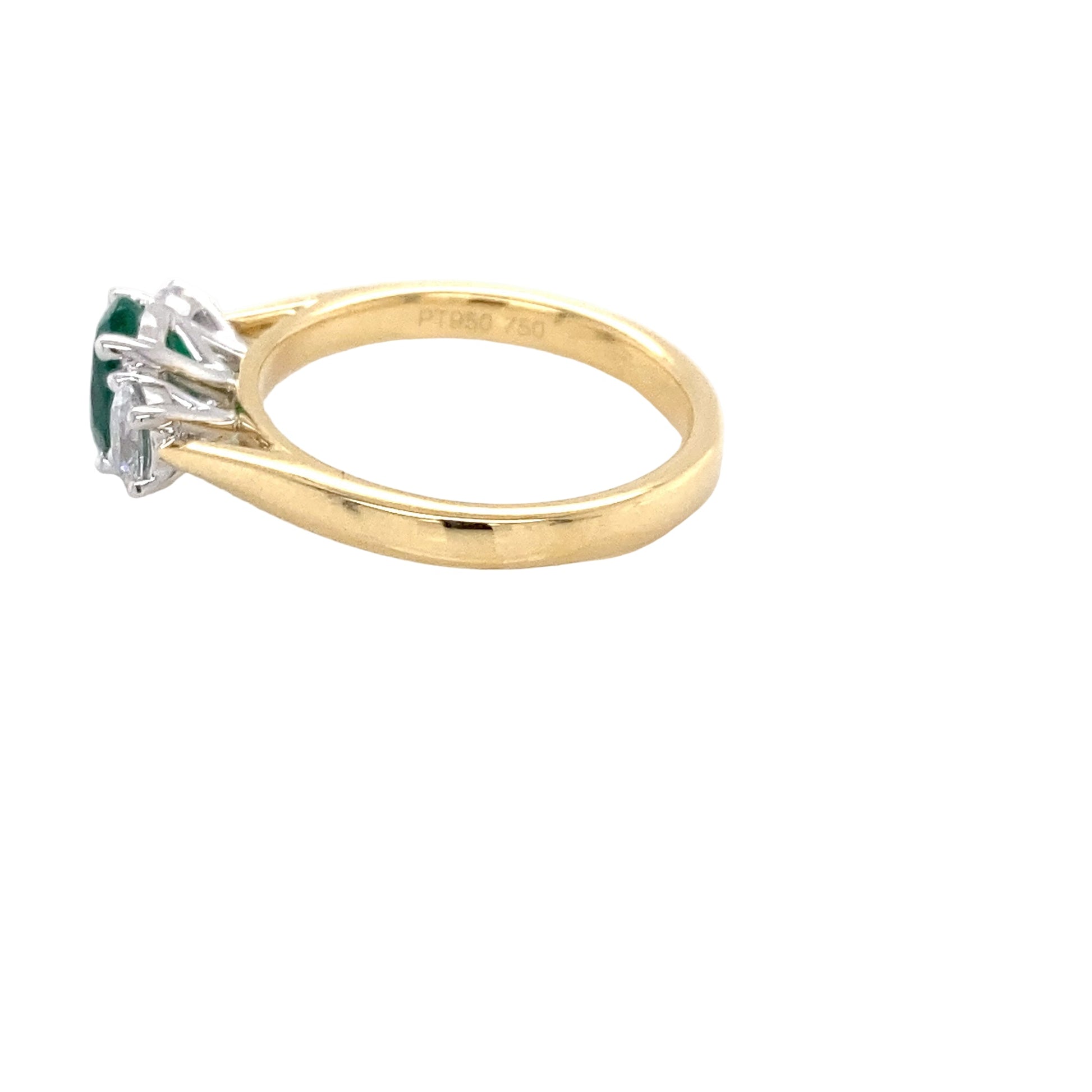Oval Shaped Emerald and oval shaped diamond 3 stone ring Gardiner Brothers