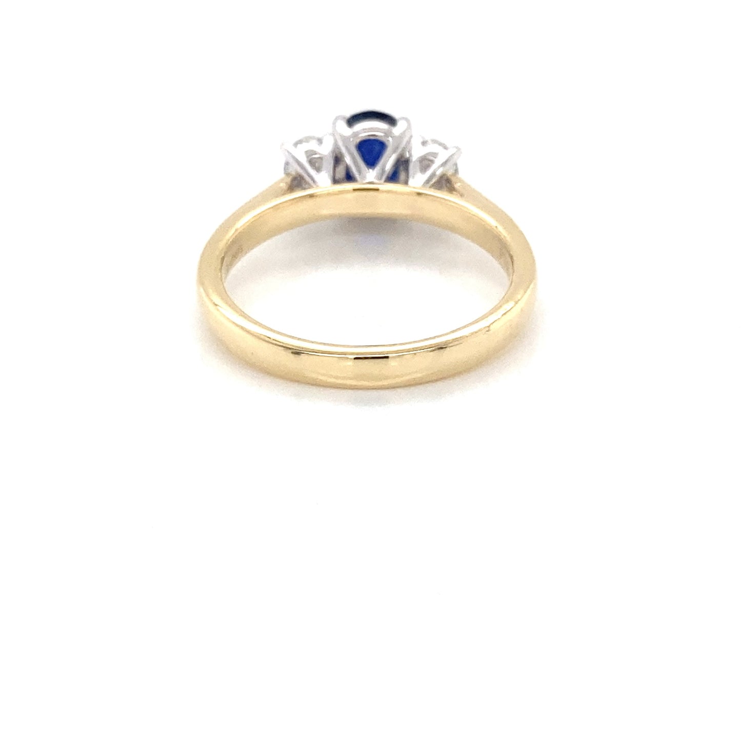 Oval Shaped Sapphire and Oval Diamond 3 stone ring Gardiner Brothers