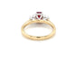 Octagonal Ruby and round brilliant cut diamond 3 stone ring Gardiner Brothers