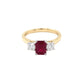Octagonal Ruby and round brilliant cut diamond 3 stone ring Gardiner Brothers