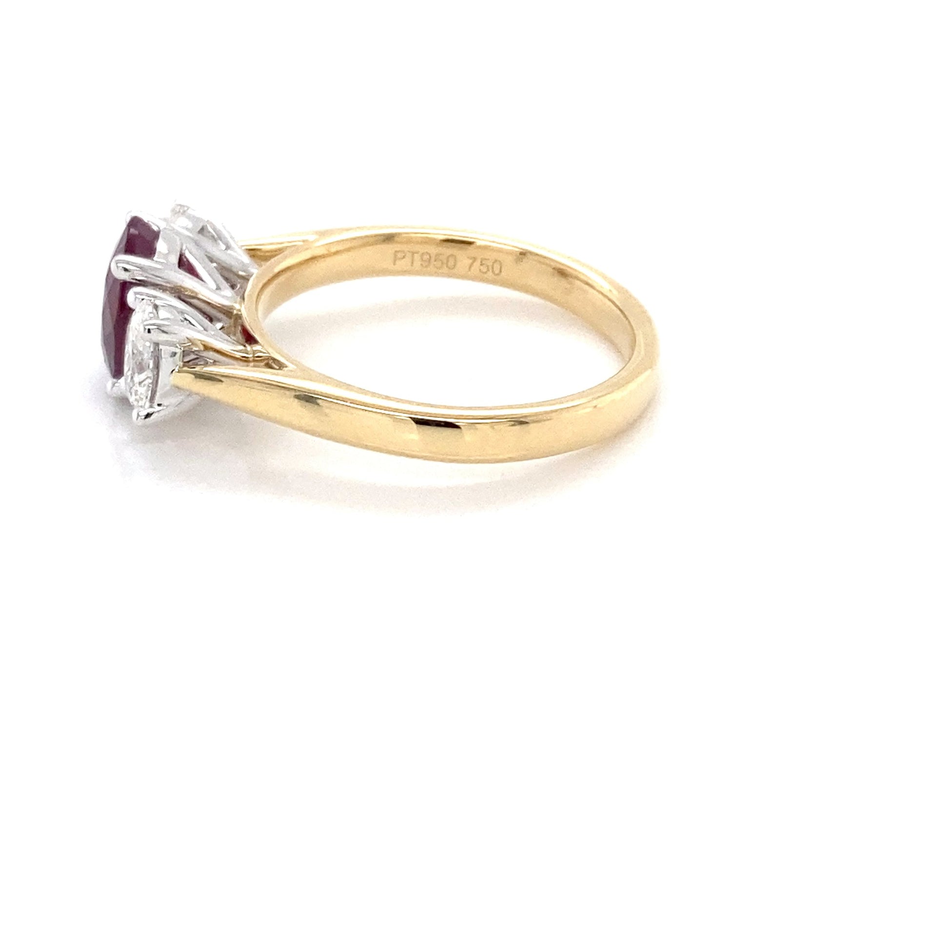 Oval Shaped Ruby and Oval diamond 3 stone ring Gardiner Brothers