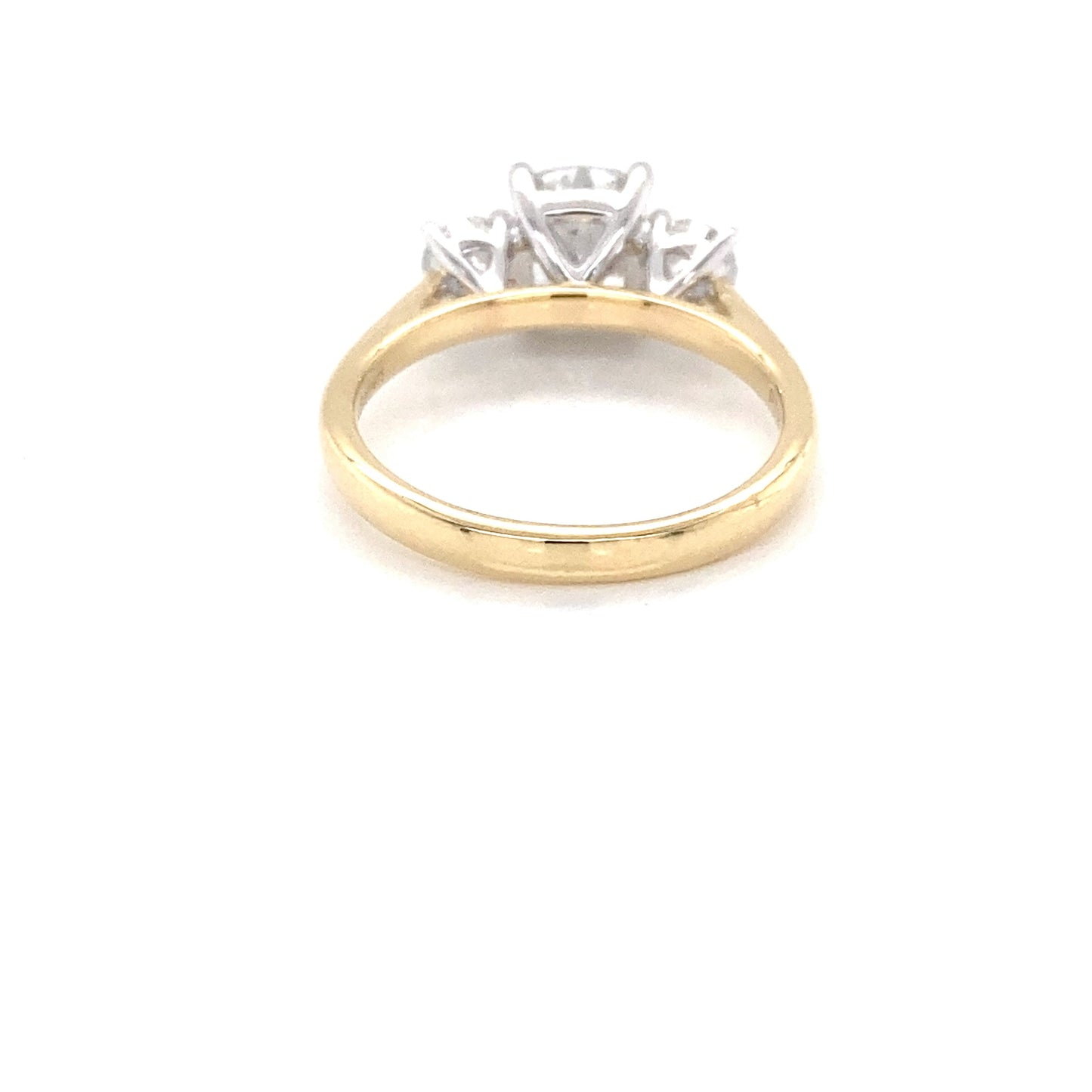 Yellow Gold Cushion and round brilliant cut diamond 3 stone ring - 2.10cts Gardiner Brothers