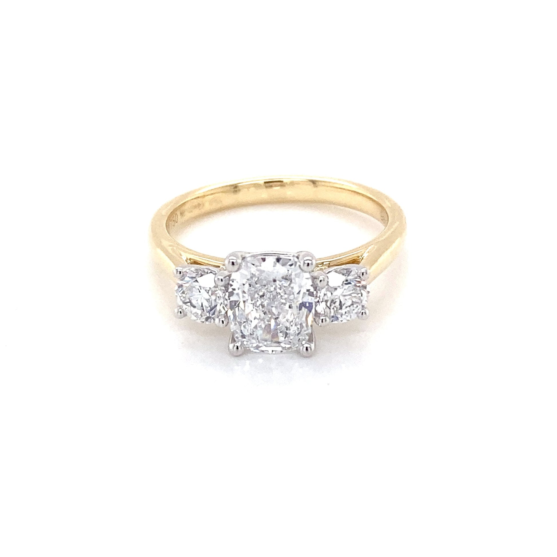 Cushion and round brilliant cut diamond 3 stone ring - 2.10cts Gardiner Brothers