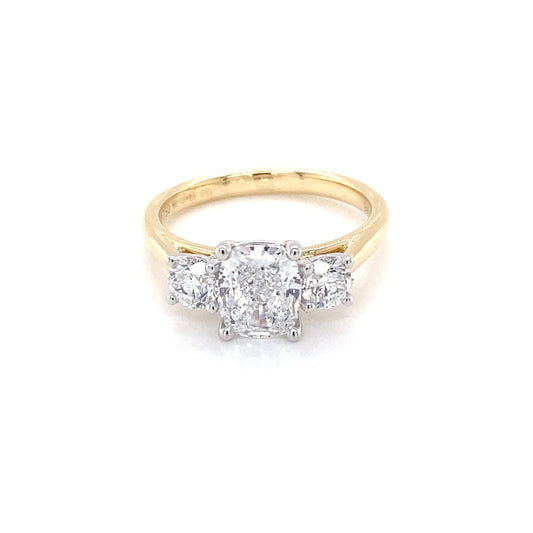 Cushion and round brilliant cut diamond 3 stone ring - 2.10cts Gardiner Brothers