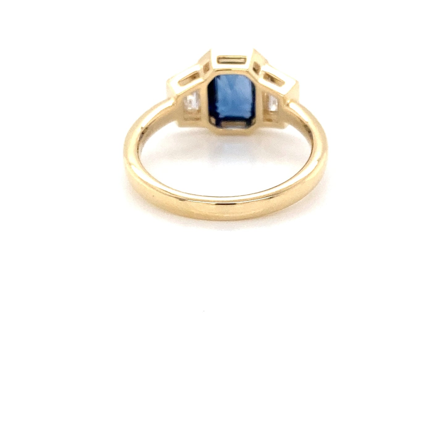 Octagonal Sapphire and Trapezoid diamond 3 stone ring Gardiner Brothers