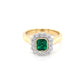 Octagonal Emerald and round brilliant cut diamond vintage cluster style ring Gardiner Brothers