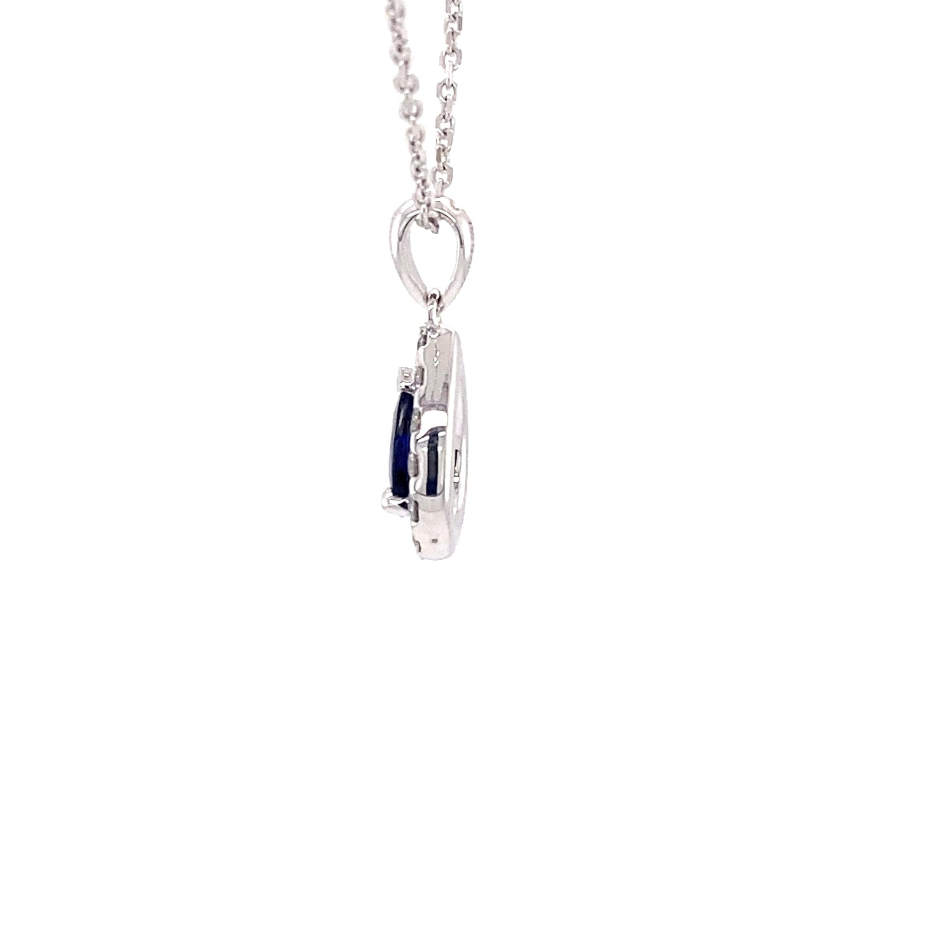 Pear Shaped Sapphire and diamond halo style pendant Gardiner Brothers