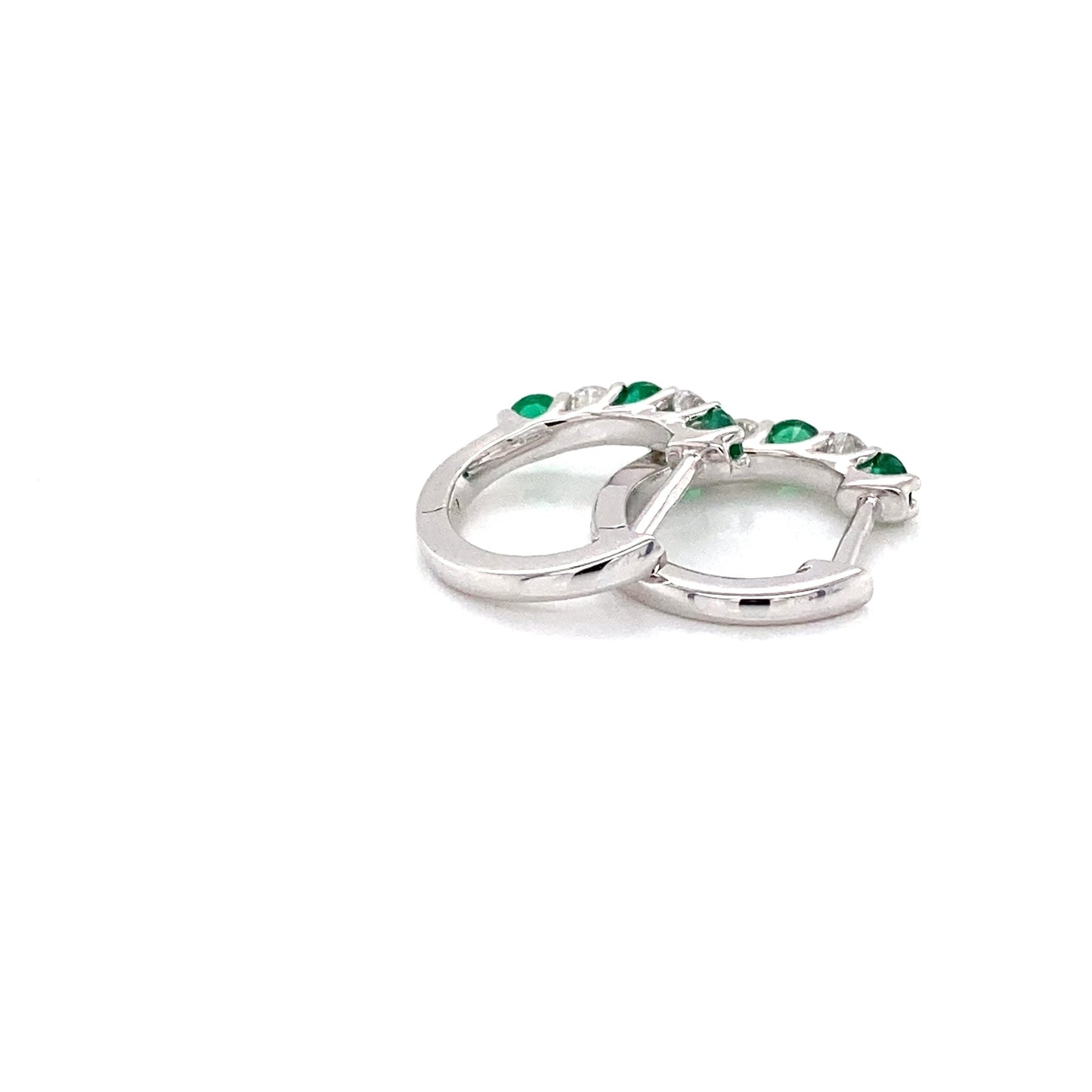 Round emerald and round brilliant cut diamond hoop style earrings Gardiner Brothers