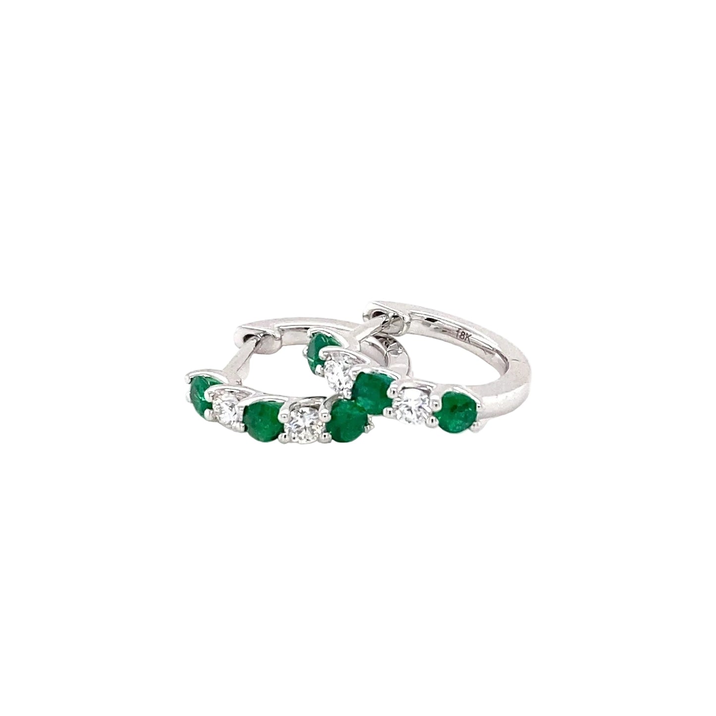 Round emerald and round brilliant cut diamond hoop style earrings Gardiner Brothers