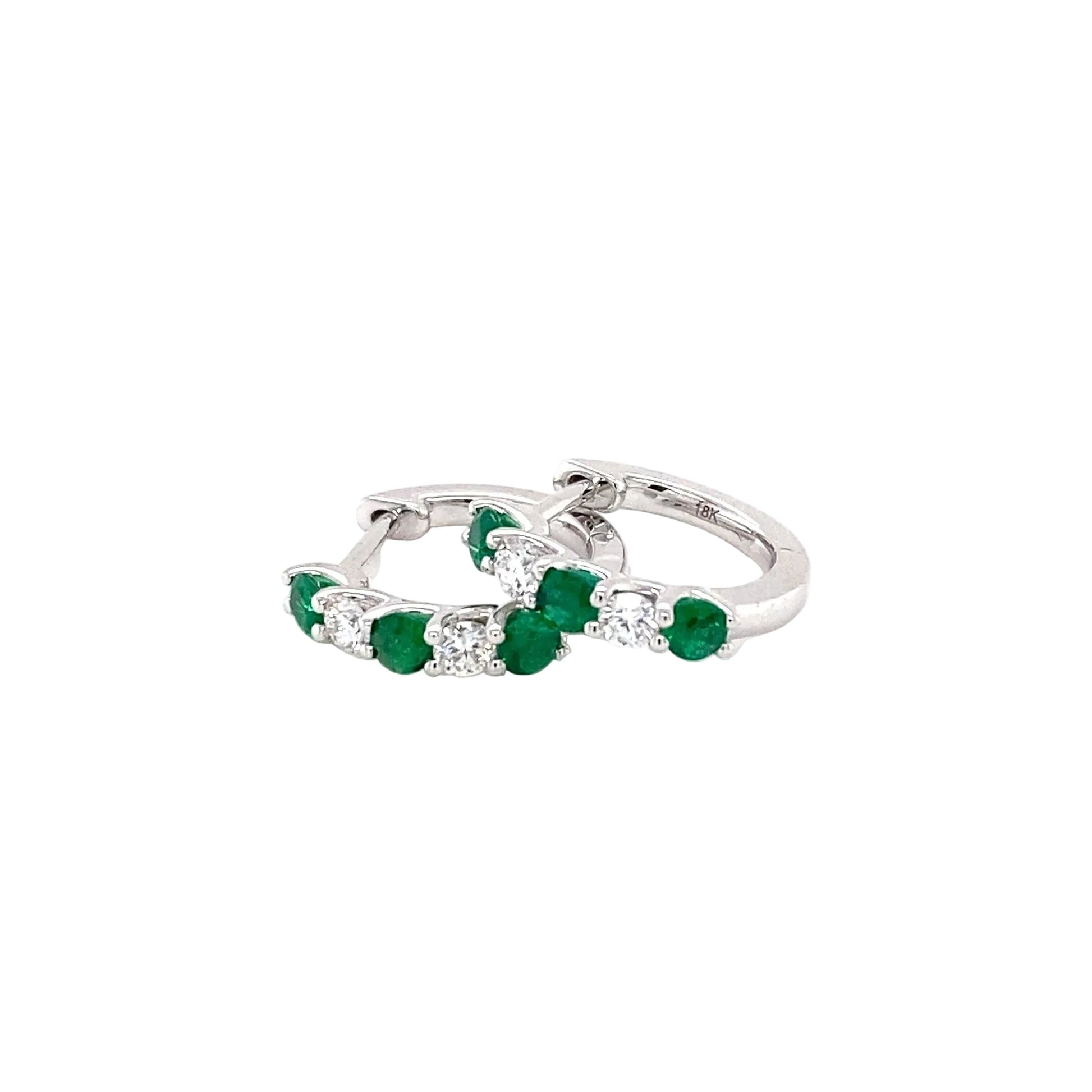 Round emerald and round brilliant cut diamond hoop style earrings Gardiner Brothers