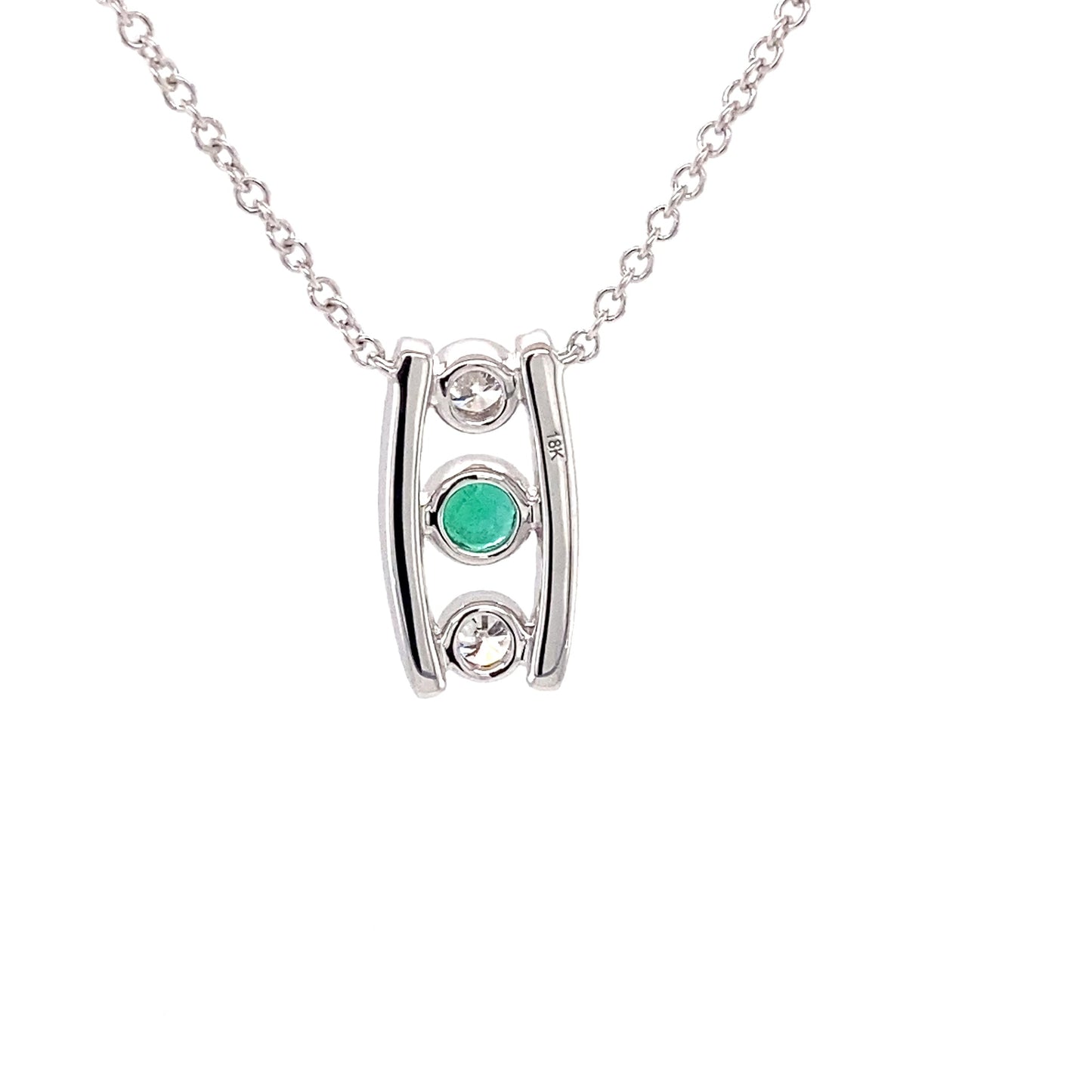 Emerald and round brilliant cut diamond drop style pendant Gardiner Brothers