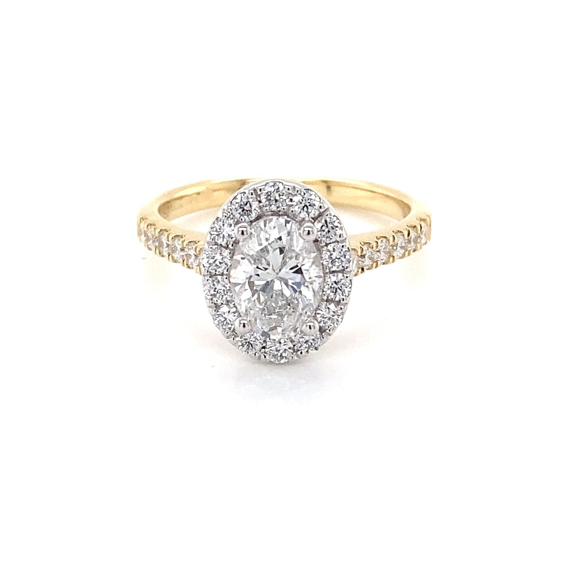 Yellow Gold Oval Shaped Diamond Halo cluster style ring - 1.57cts Gardiner Brothers