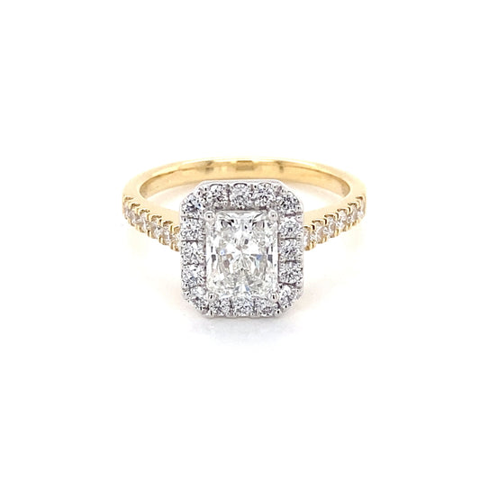 Radiant cut diamond halo cluster style ring - 1.55cts Gardiner Brothers