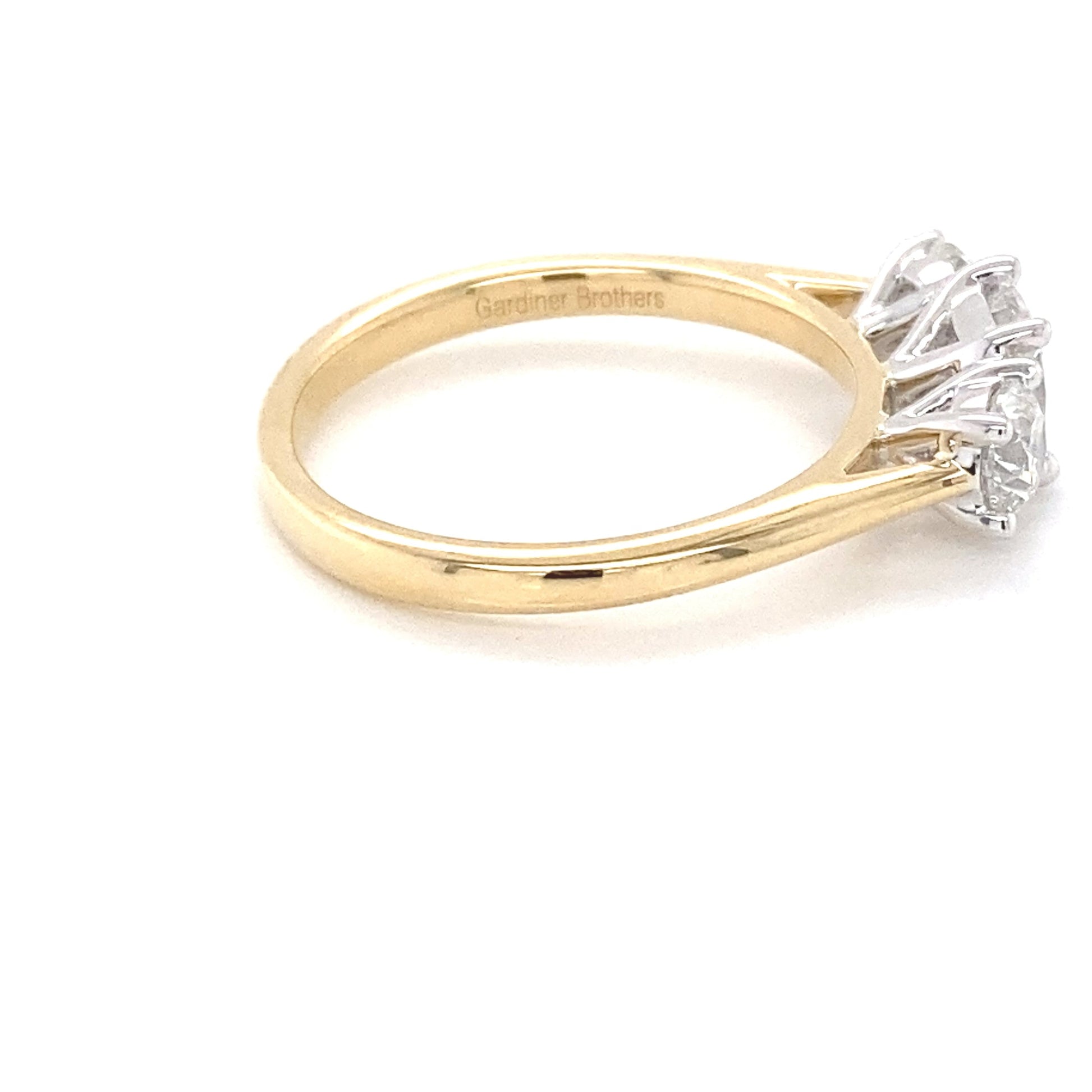Yellow Gold Princess and round brilliant cut diamond 3 stone ring - 1.24cts Gardiner Brothers