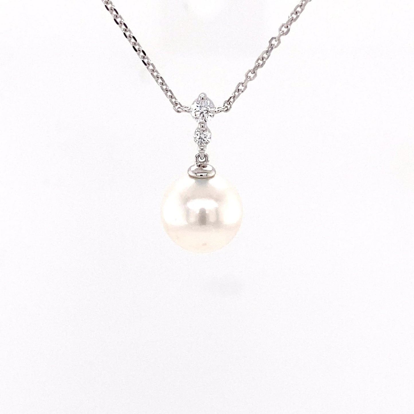 Akoya Pearl and round brilliant cut diamond drop pendant Gardiner Brothers