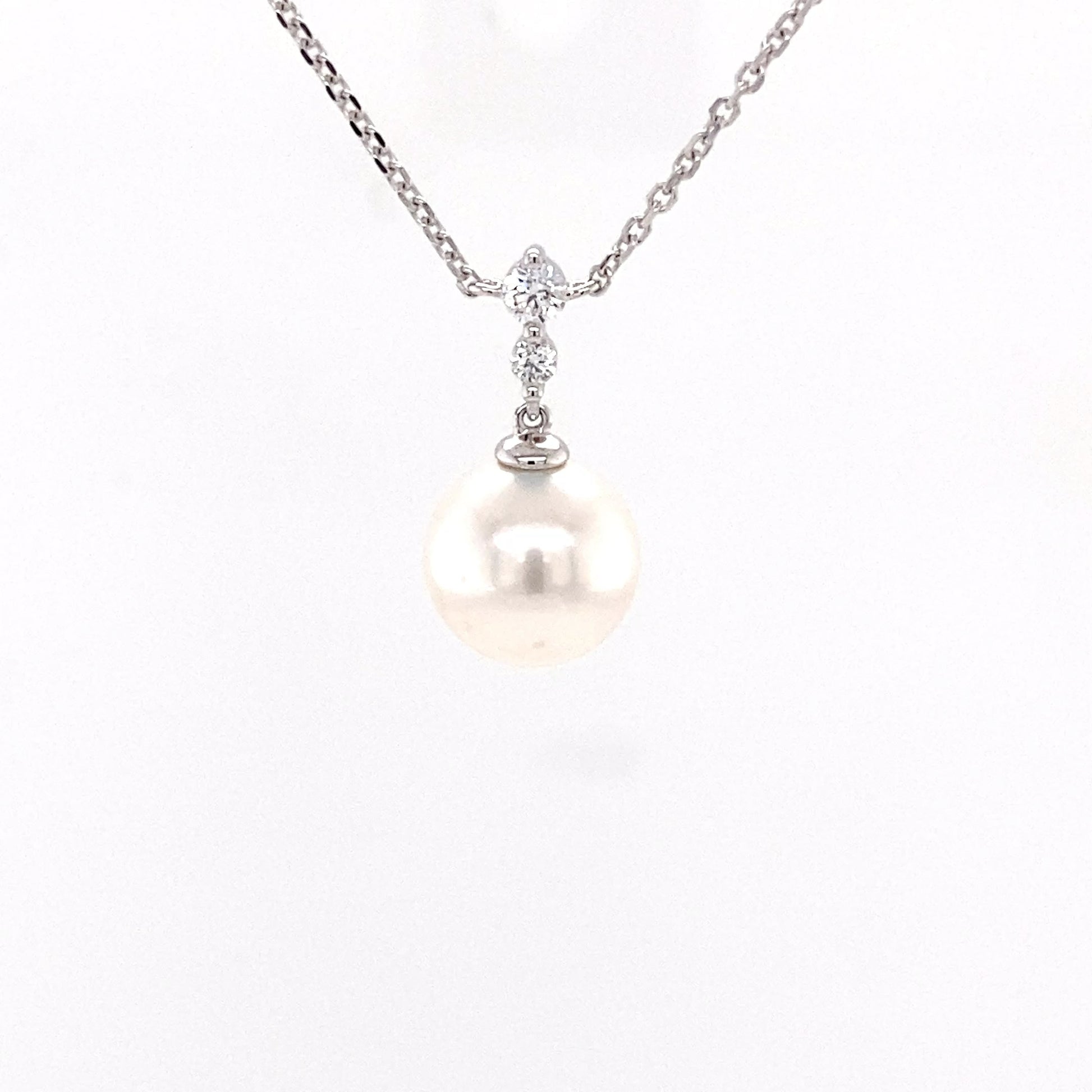 Akoya Pearl and round brilliant cut diamond drop pendant Gardiner Brothers