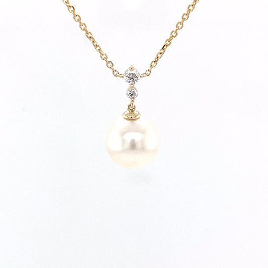 Akoya pearl and round brilliant cut diamond drop pendant Gardiner Brothers