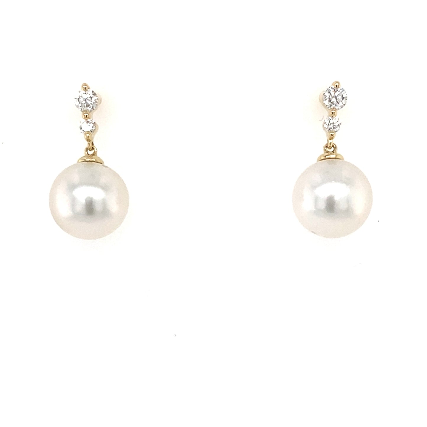 Akoya Pearl and round brilliant cut diamond drop style earrings Gardiner Brothers