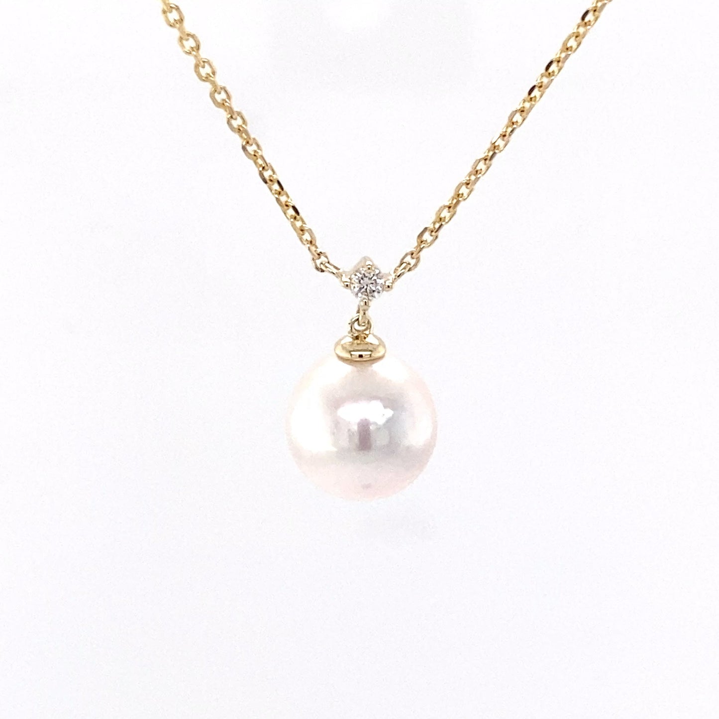 Akoya Pearl and single round brilliant cut diamond drop style pendant Gardiner Brothers