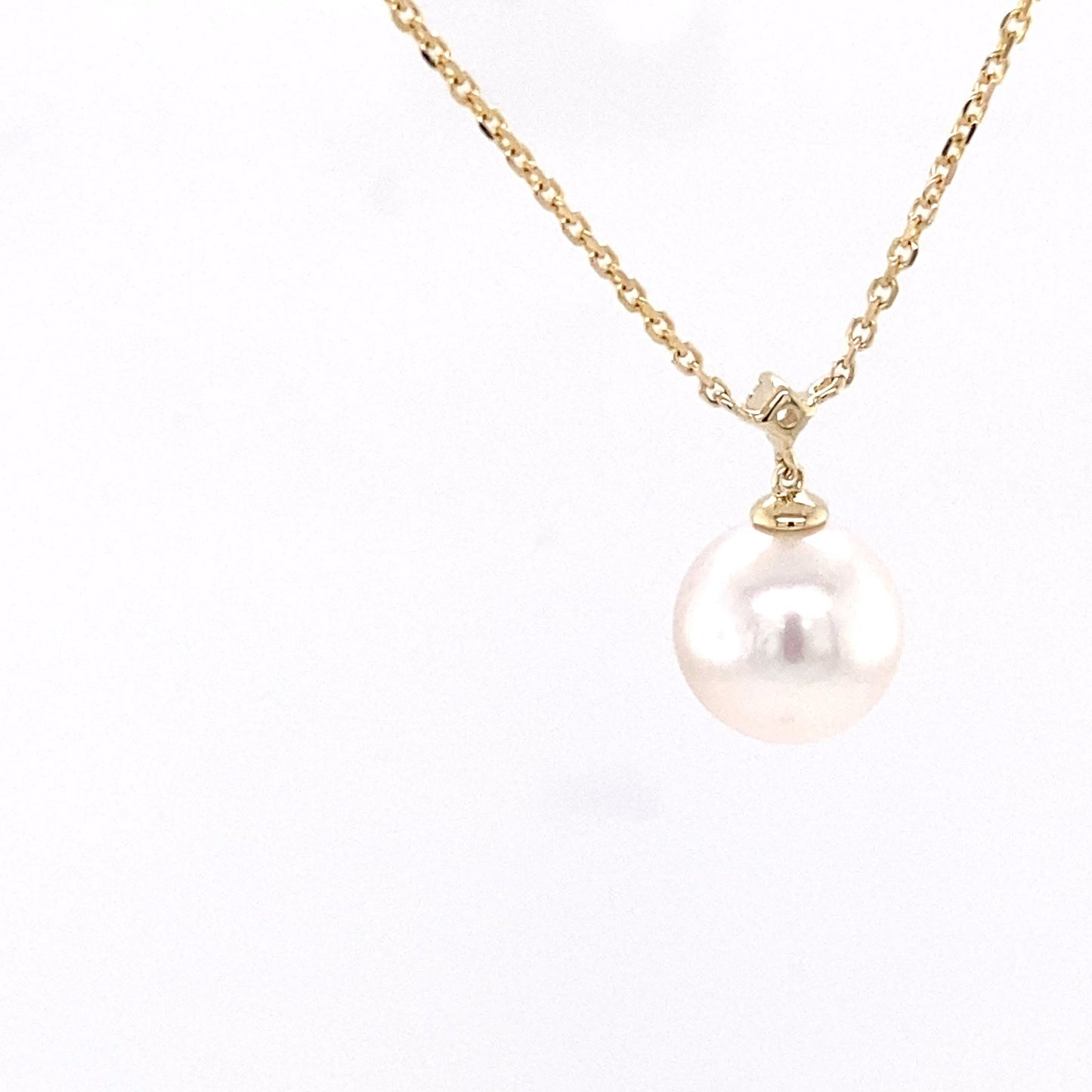 Akoya Pearl and single round brilliant cut diamond drop style pendant Gardiner Brothers