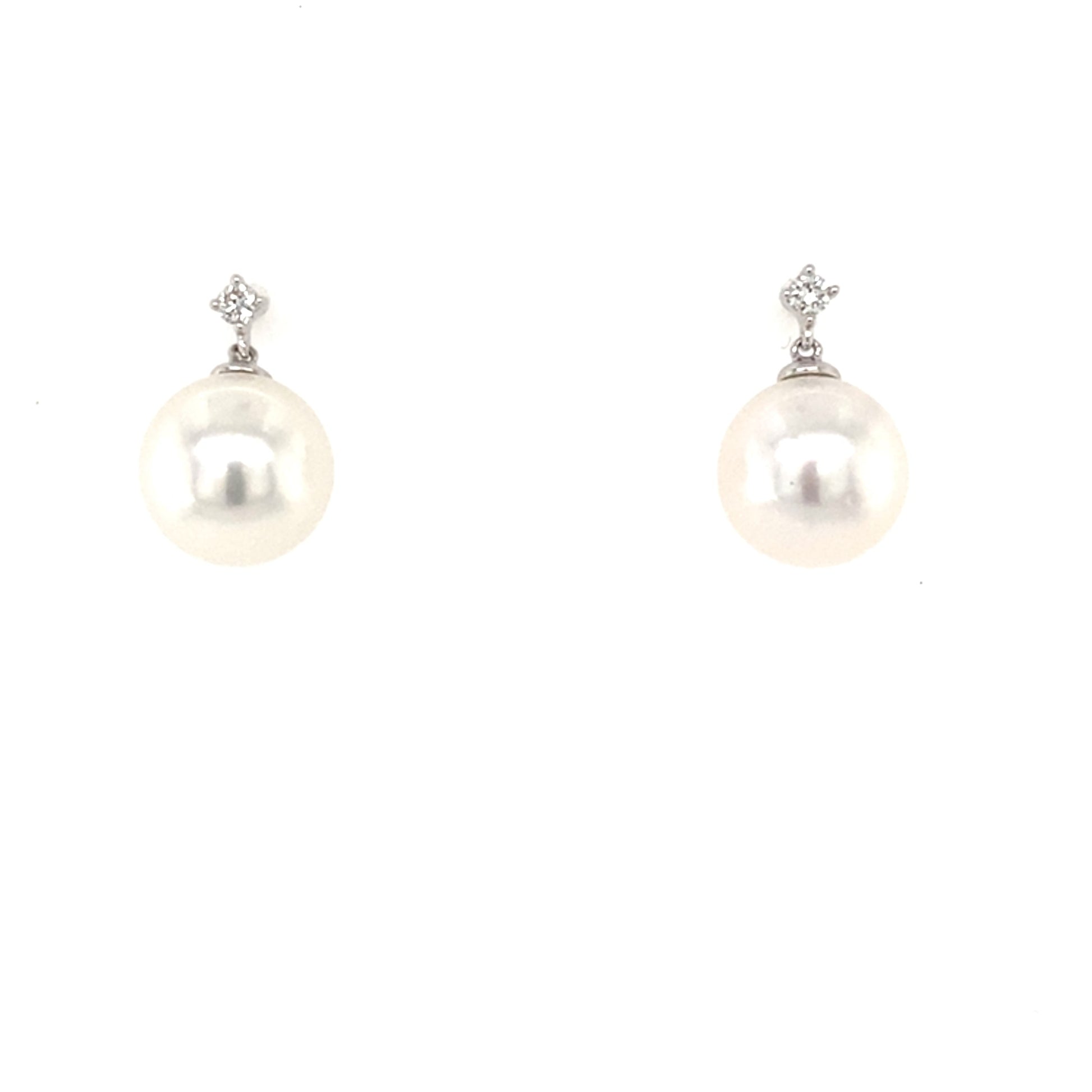 Akoya Pearl and single round brilliant cut diamond drop earrings Gardiner Brothers