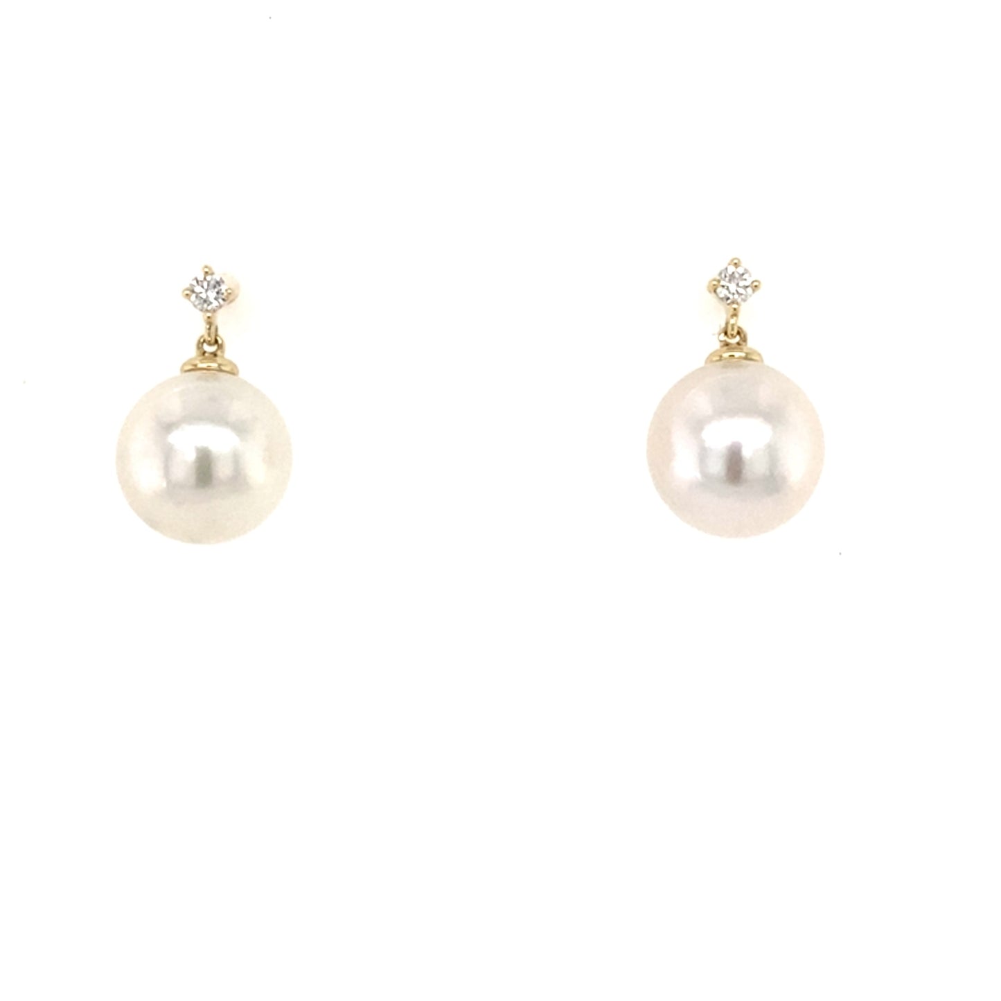 Akoya Pearl and single round brilliant cut diamond drop earrings Gardiner Brothers