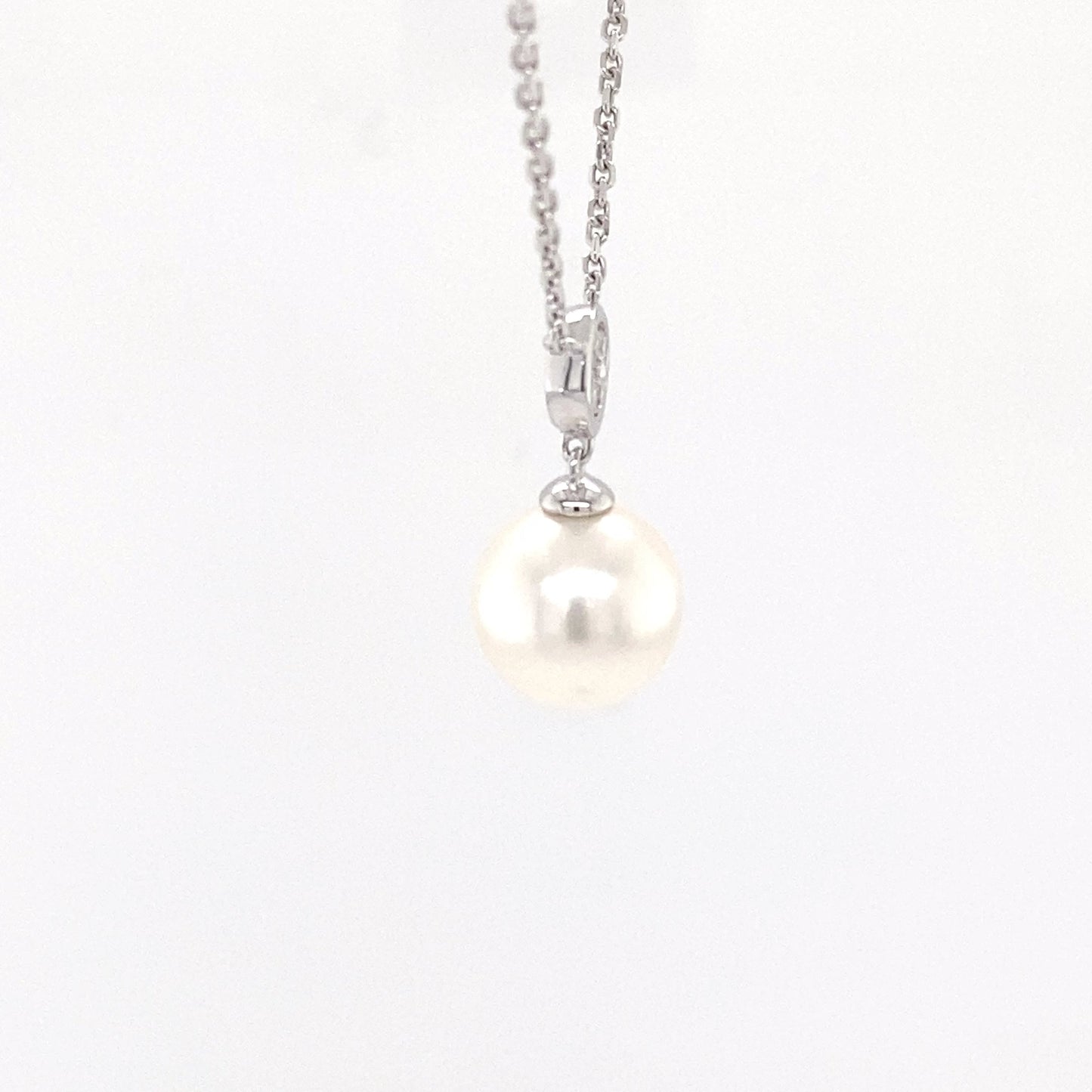 Akoya Pearl and Round Brilliant Cut Diamond Cluster Pendant Gardiner Brothers